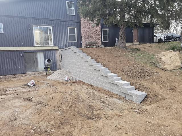 Block steps up the side of a house
